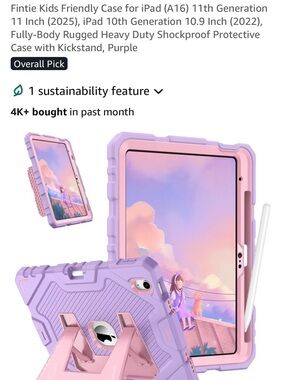 Kids Rugged Tablet Case for 11" iPad – Purple/Pink, Heavy Duty with Kickstand